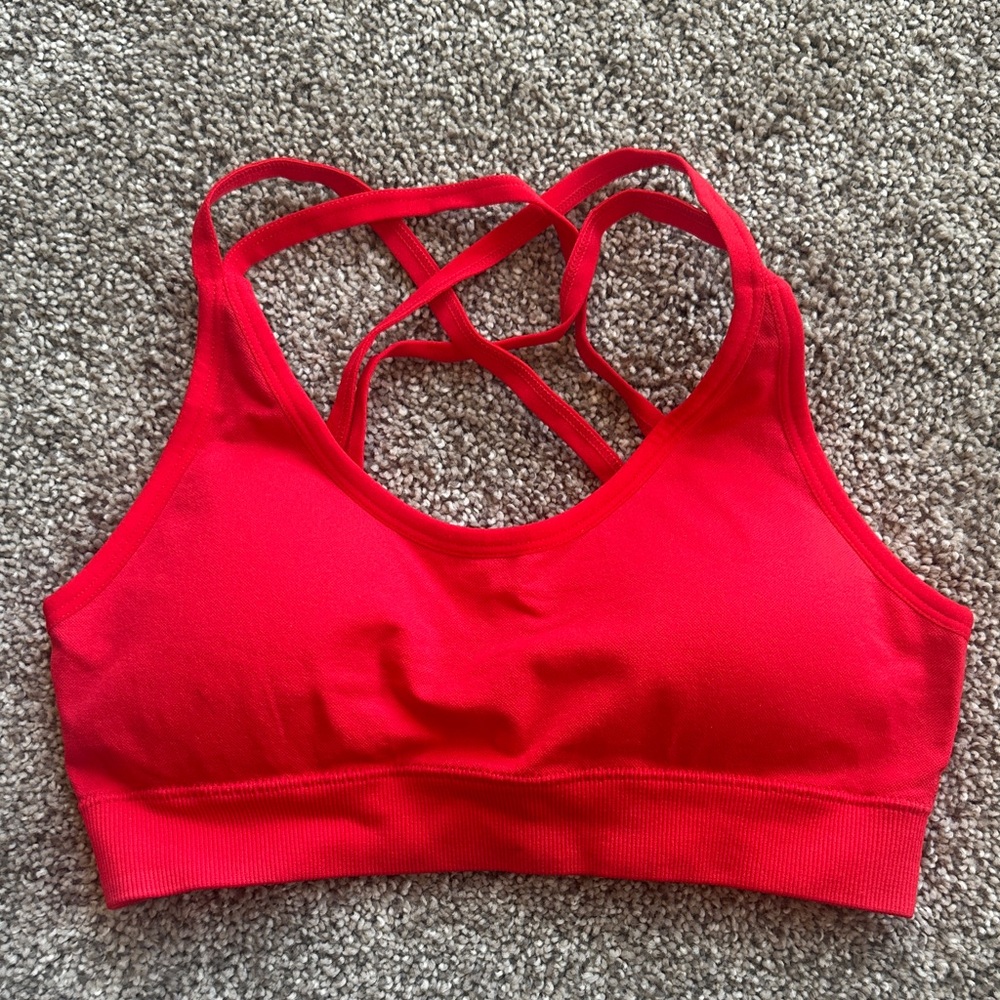 Women's Red Strappy Sports Bra